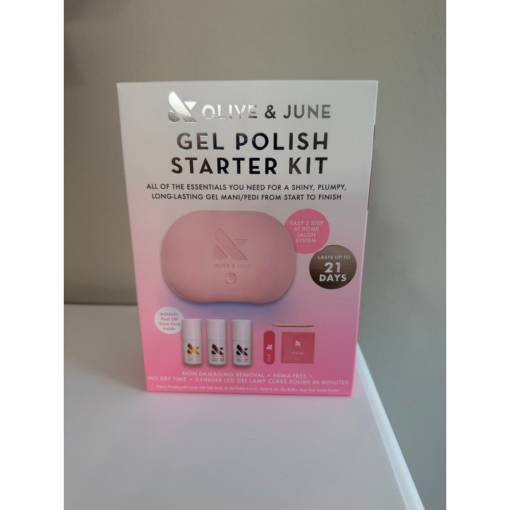 Olive & June Gel Polish Starter Kit Women OS Pink LED Lamp HEMA-Free NWT